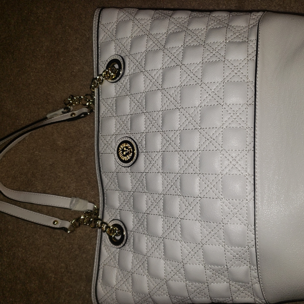 Anne Klein Quilted White Tote with Gold Chain Handles - Picture 6 of 6
